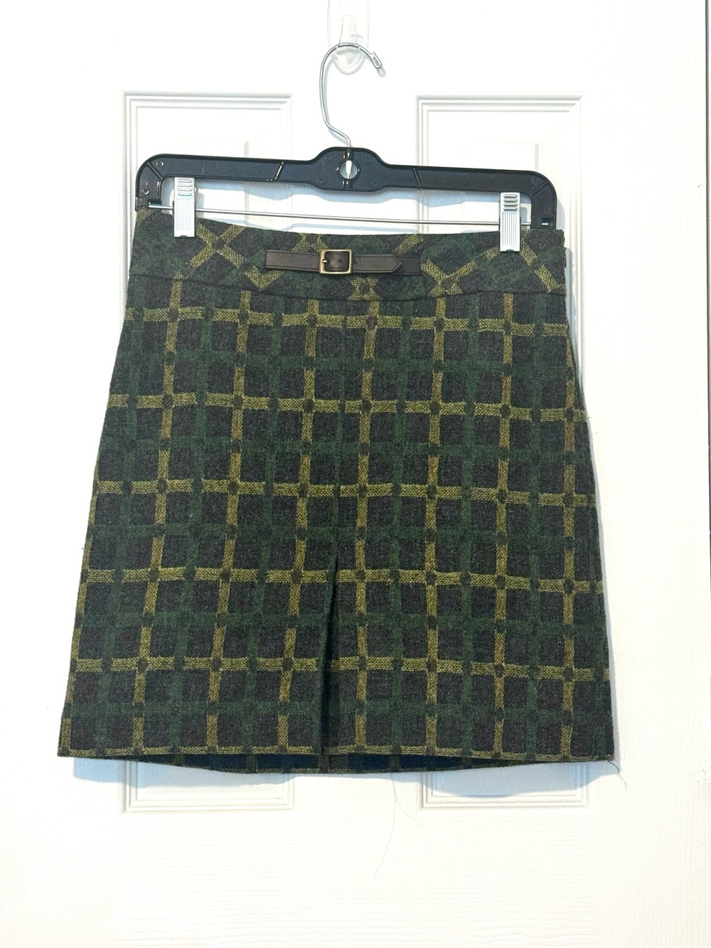 LOFT Wool Plaid Mini Skirt Buckle Detail, Dark Academia Fall Equestrian Sz 0P